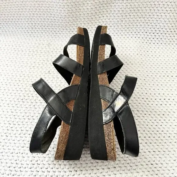 Naot Kayla Black Matte Leather Strappy Corkbed Low Platform Wedge Sandals 41 L10 - Picture 4 of 9